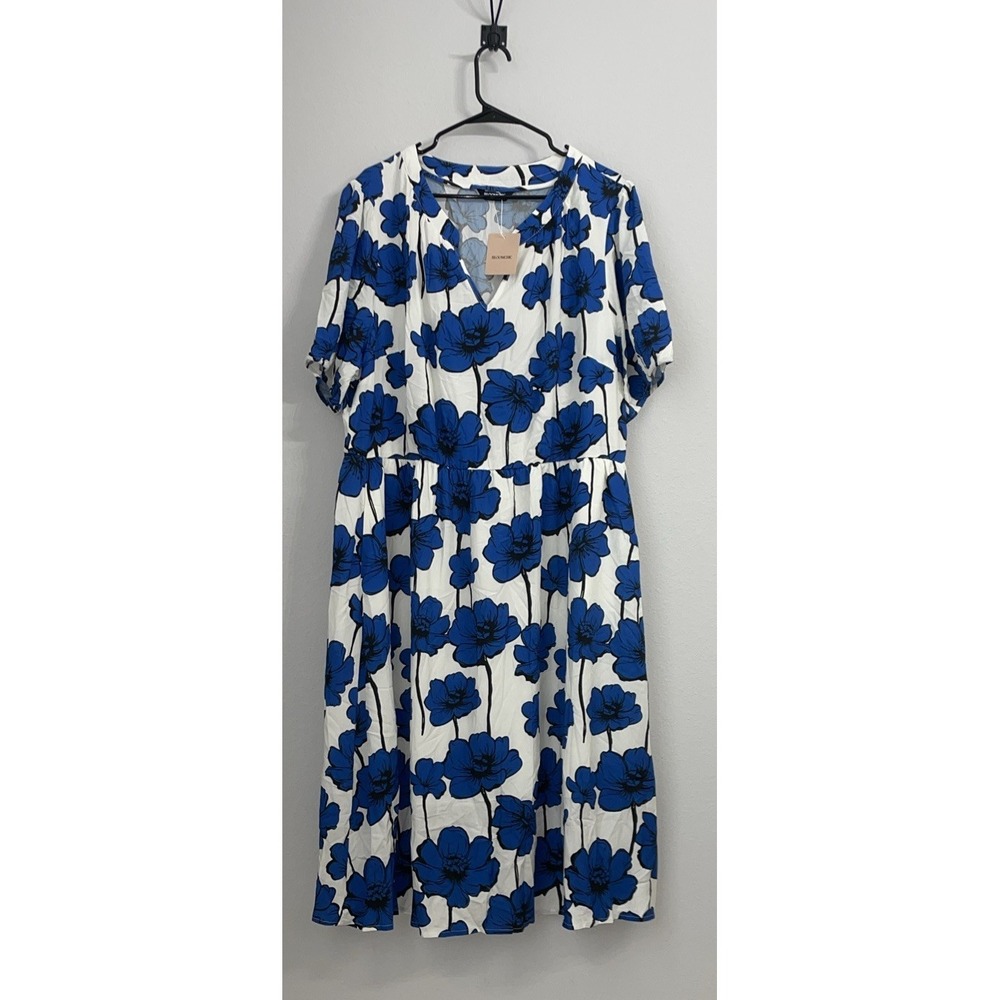 Bloomchic Blue White Floral Maxi Dress Short Sleeve Summer Casual Size 22-24